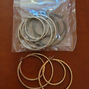 Gold, Silver and Black Large Hoop Earrings